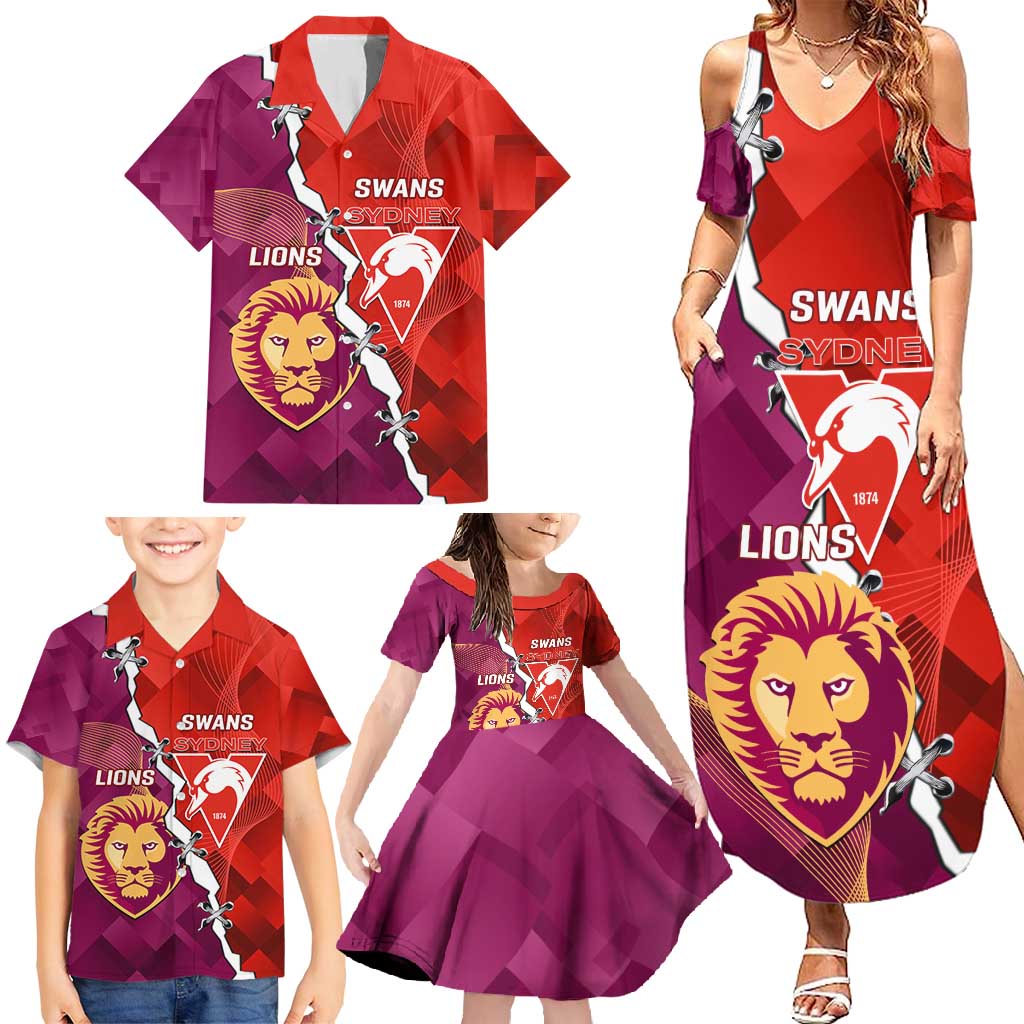 Custom Swans And Lions Football Family Matching Summer Maxi Dress and Hawaiian Shirt 2024 Go Champions Final Dynamic Version