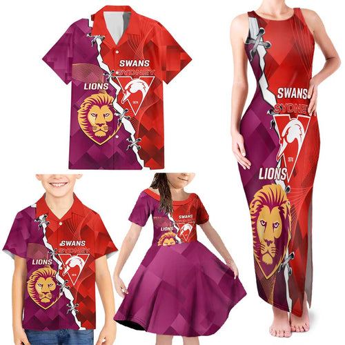 Custom Swans And Lions Football Family Matching Tank Maxi Dress and Hawaiian Shirt 2024 Go Champions Final Dynamic Version