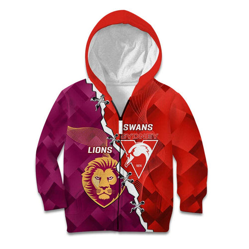 Custom Swans And Lions Football Kid Hoodie 2024 Go Champions Final Dynamic Version