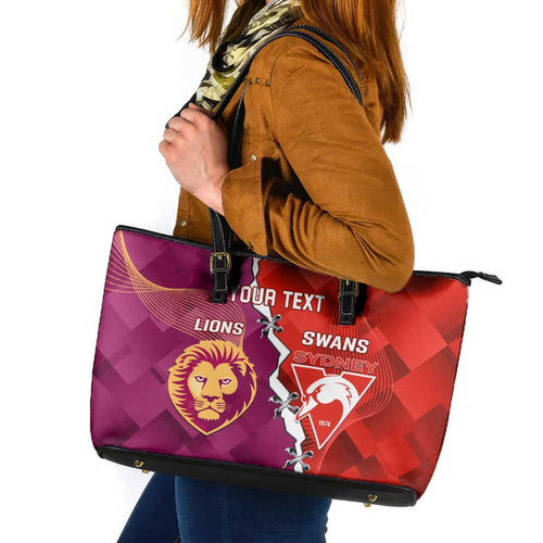 Custom Swans And Lions Football Leather Tote Bag 2024 Go Champions Final Dynamic Version