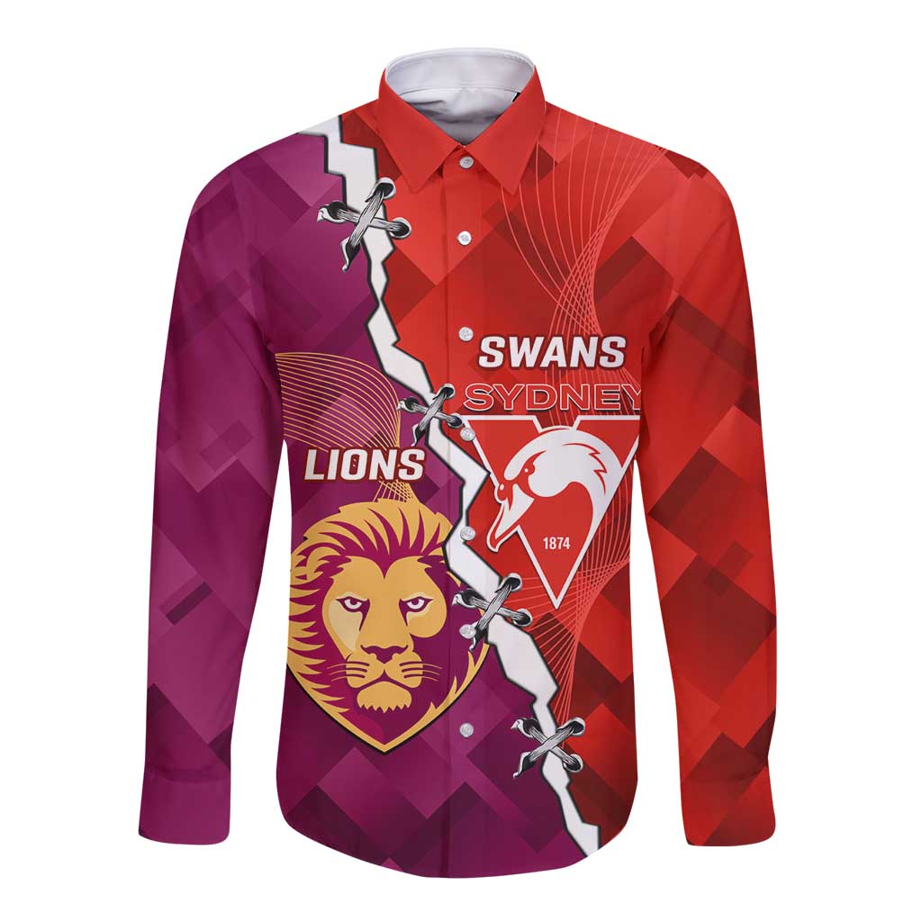Custom Swans And Lions Football Long Sleeve Button Shirt 2024 Go Champions Final Dynamic Version