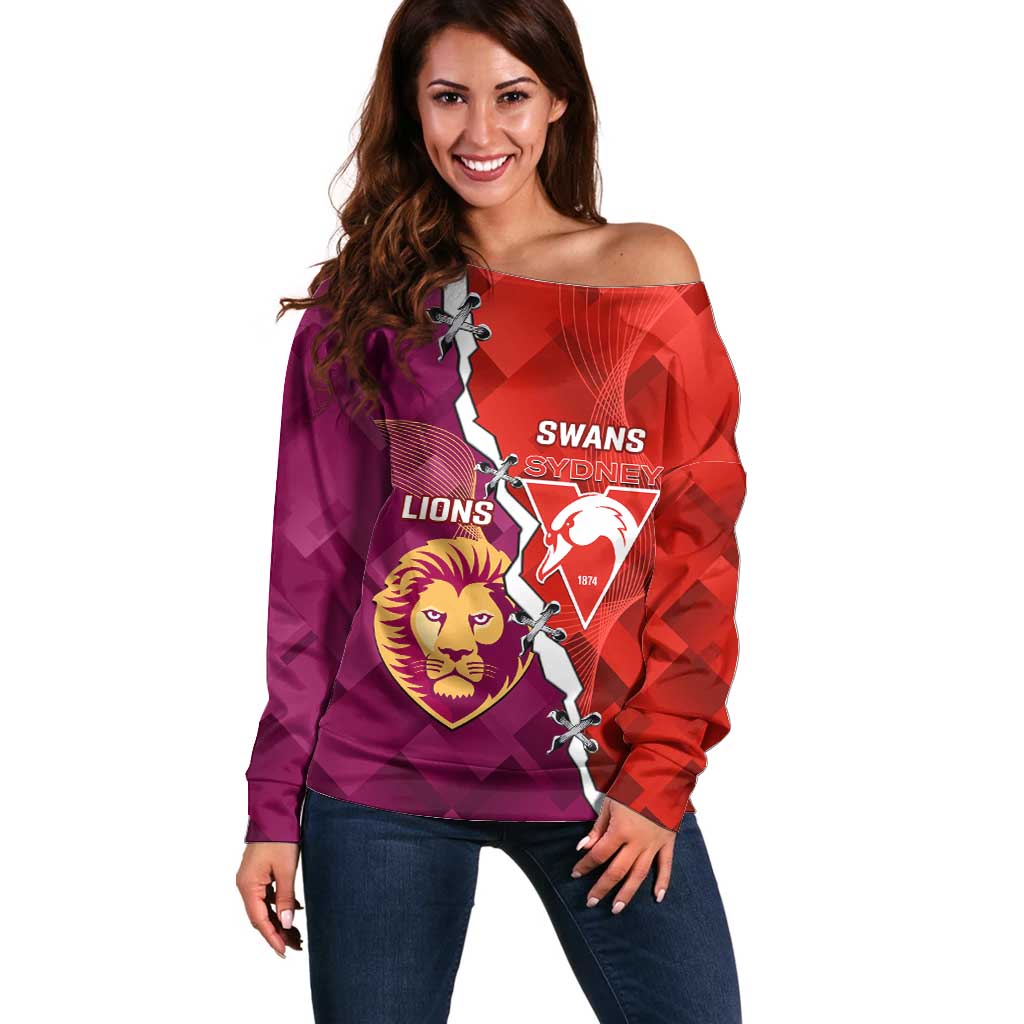 Custom Swans And Lions Football Off Shoulder Sweater 2024 Go Champions Final Dynamic Version