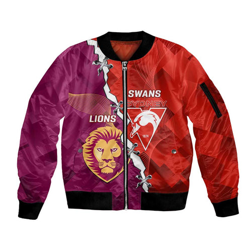 Custom Swans And Lions Football Sleeve Zip Bomber Jacket 2024 Go Champions Final Dynamic Version