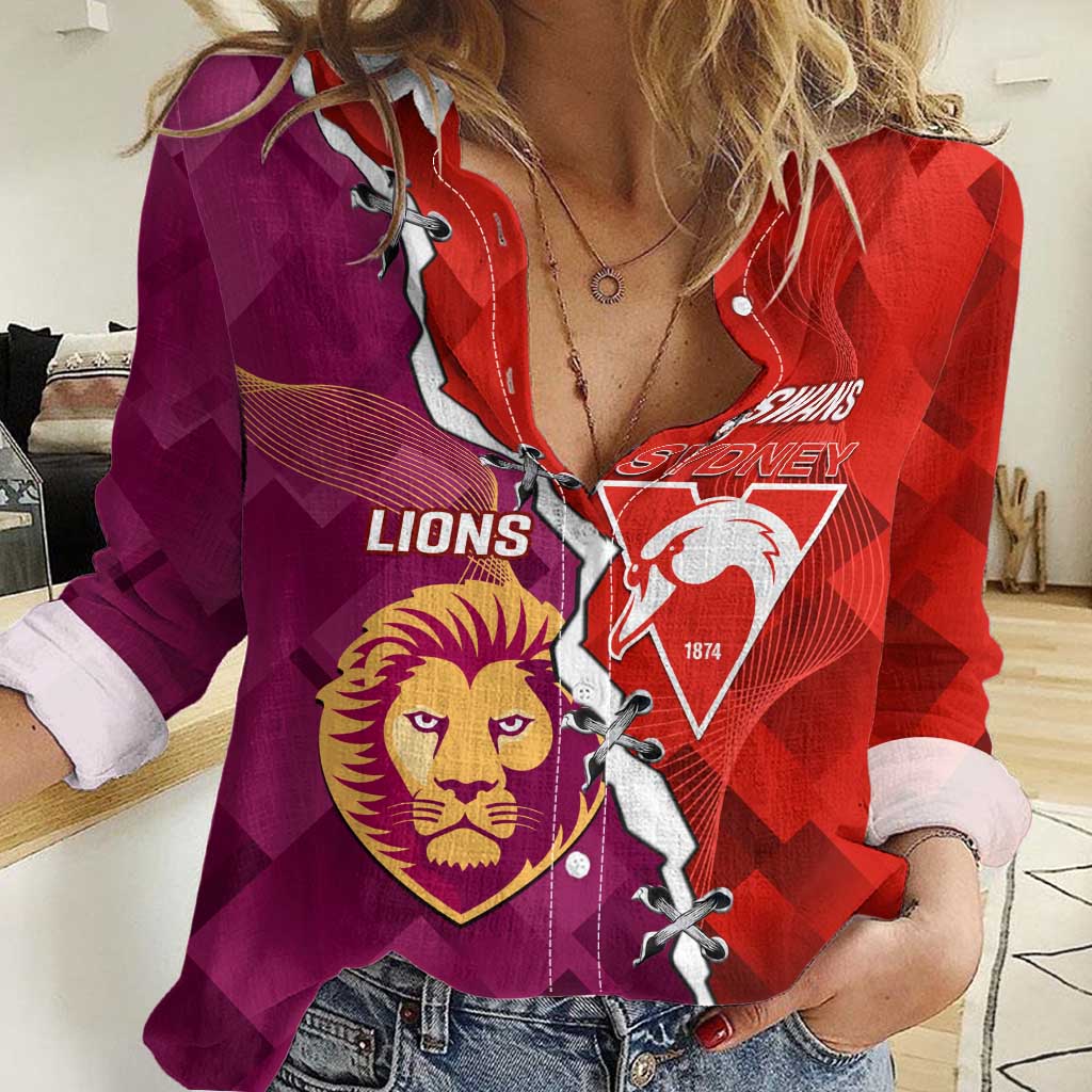 Custom Swans And Lions Football Women Casual Shirt 2024 Go Champions Final Dynamic Version