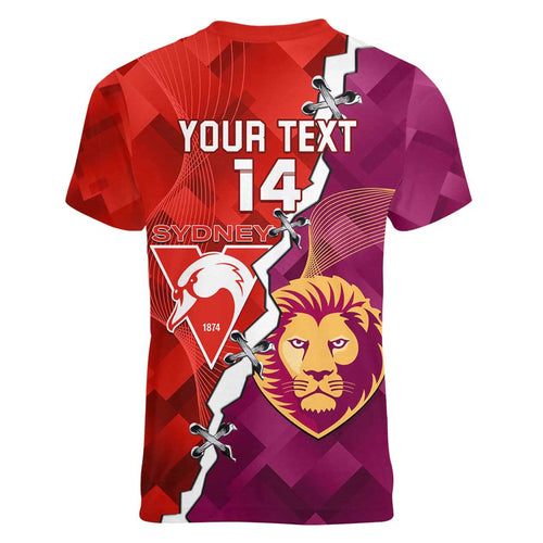 Custom Swans And Lions Football Women V-Neck T-Shirt 2024 Go Champions Final Dynamic Version