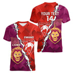 Custom Swans And Lions Football Women V-Neck T-Shirt 2024 Go Champions Final Dynamic Version