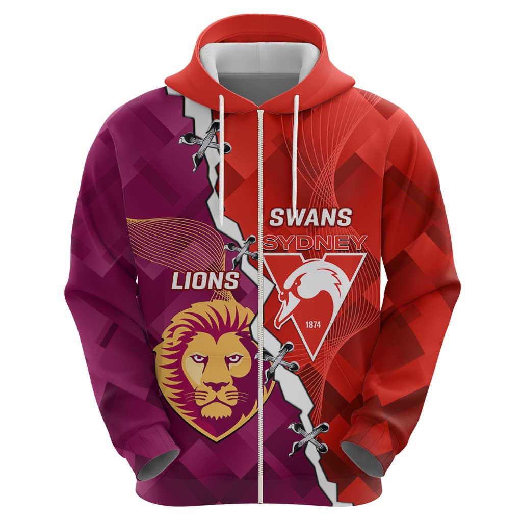 Custom Swans And Lions Football Zip Hoodie 2024 Go Champions Final Dynamic Version
