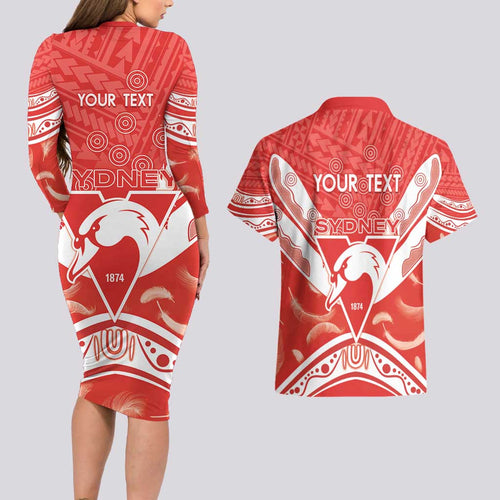 Personalised Swans Football Couples Matching Long Sleeve Bodycon Dress and Hawaiian Shirt 2024 Swannies Mascot Go Champions