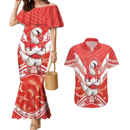 Personalised Swans Football Couples Matching Mermaid Dress and Hawaiian Shirt 2024 Swannies Mascot Go Champions