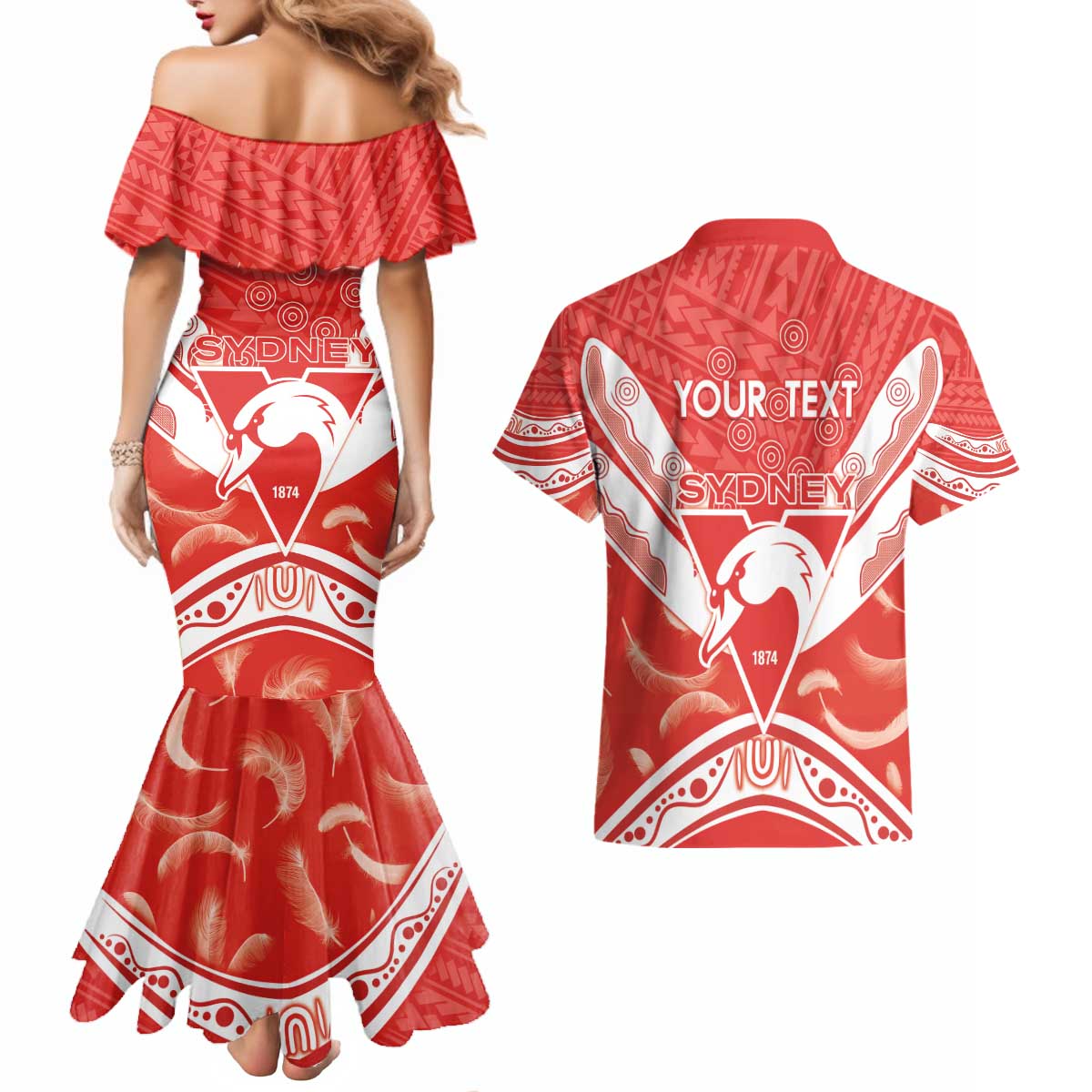 Personalised Swans Football Couples Matching Mermaid Dress and Hawaiian Shirt 2024 Swannies Mascot Go Champions