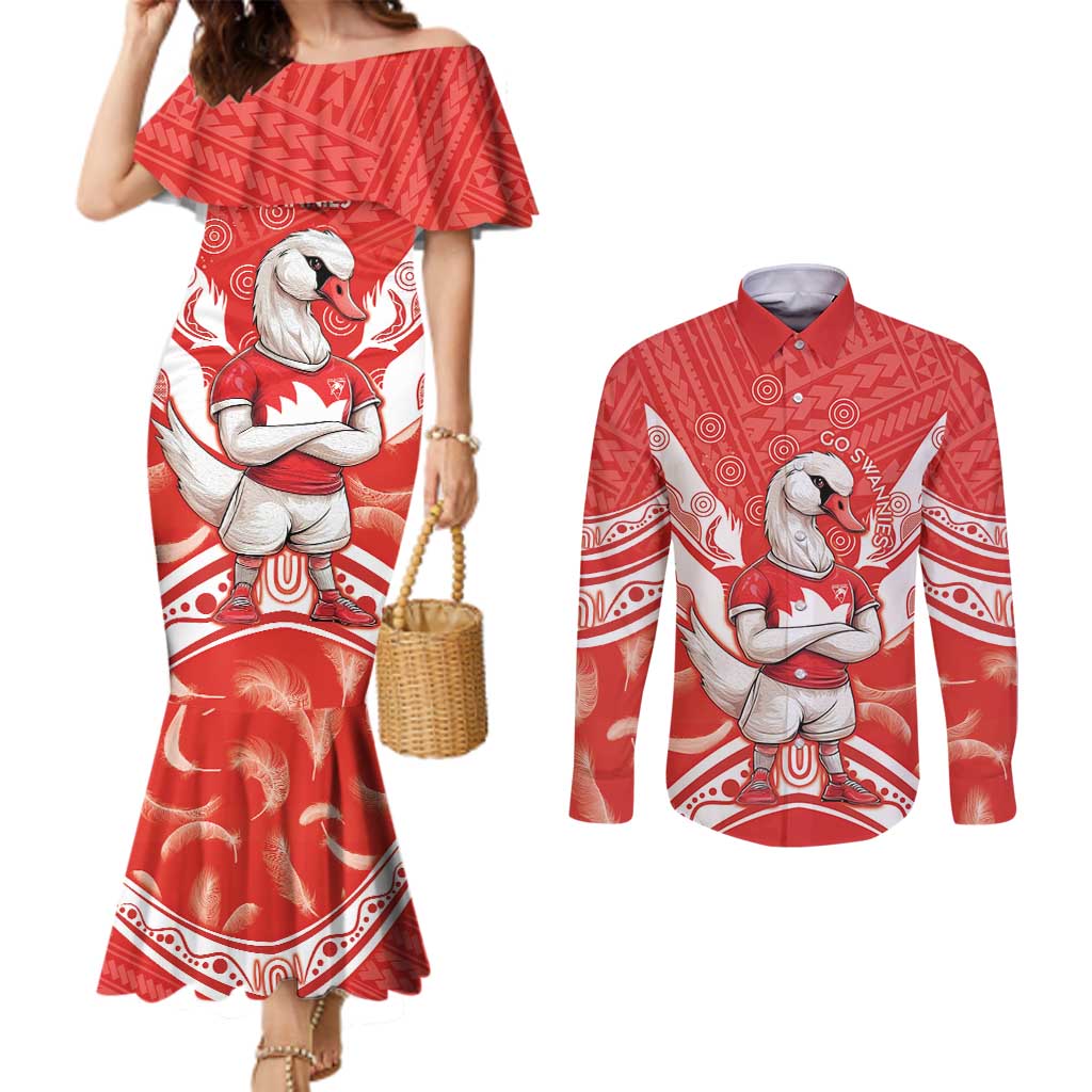 Personalised Swans Football Couples Matching Mermaid Dress and Long Sleeve Button Shirt 2024 Swannies Mascot Go Champions