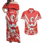 Personalised Swans Football Couples Matching Off Shoulder Maxi Dress and Hawaiian Shirt 2024 Swannies Mascot Go Champions