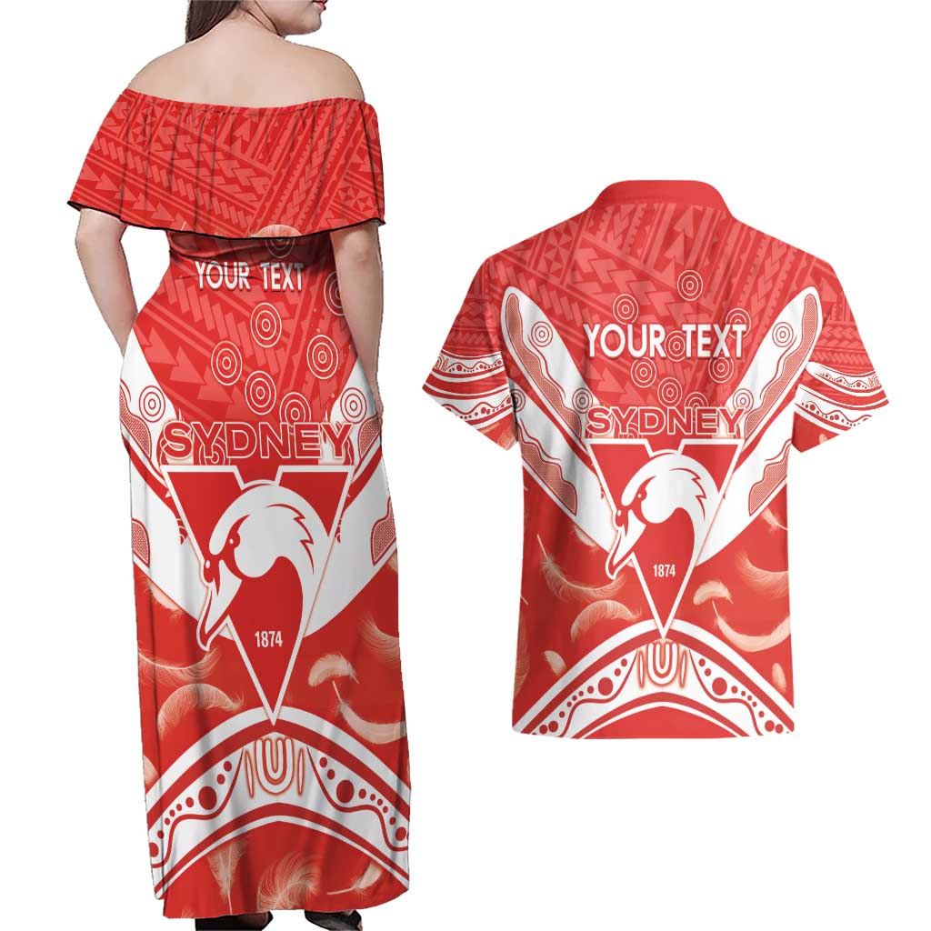 Personalised Swans Football Couples Matching Off Shoulder Maxi Dress and Hawaiian Shirt 2024 Swannies Mascot Go Champions