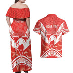 Personalised Swans Football Couples Matching Off Shoulder Maxi Dress and Hawaiian Shirt 2024 Swannies Mascot Go Champions