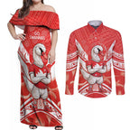 Personalised Swans Football Couples Matching Off Shoulder Maxi Dress and Long Sleeve Button Shirt 2024 Swannies Mascot Go Champions