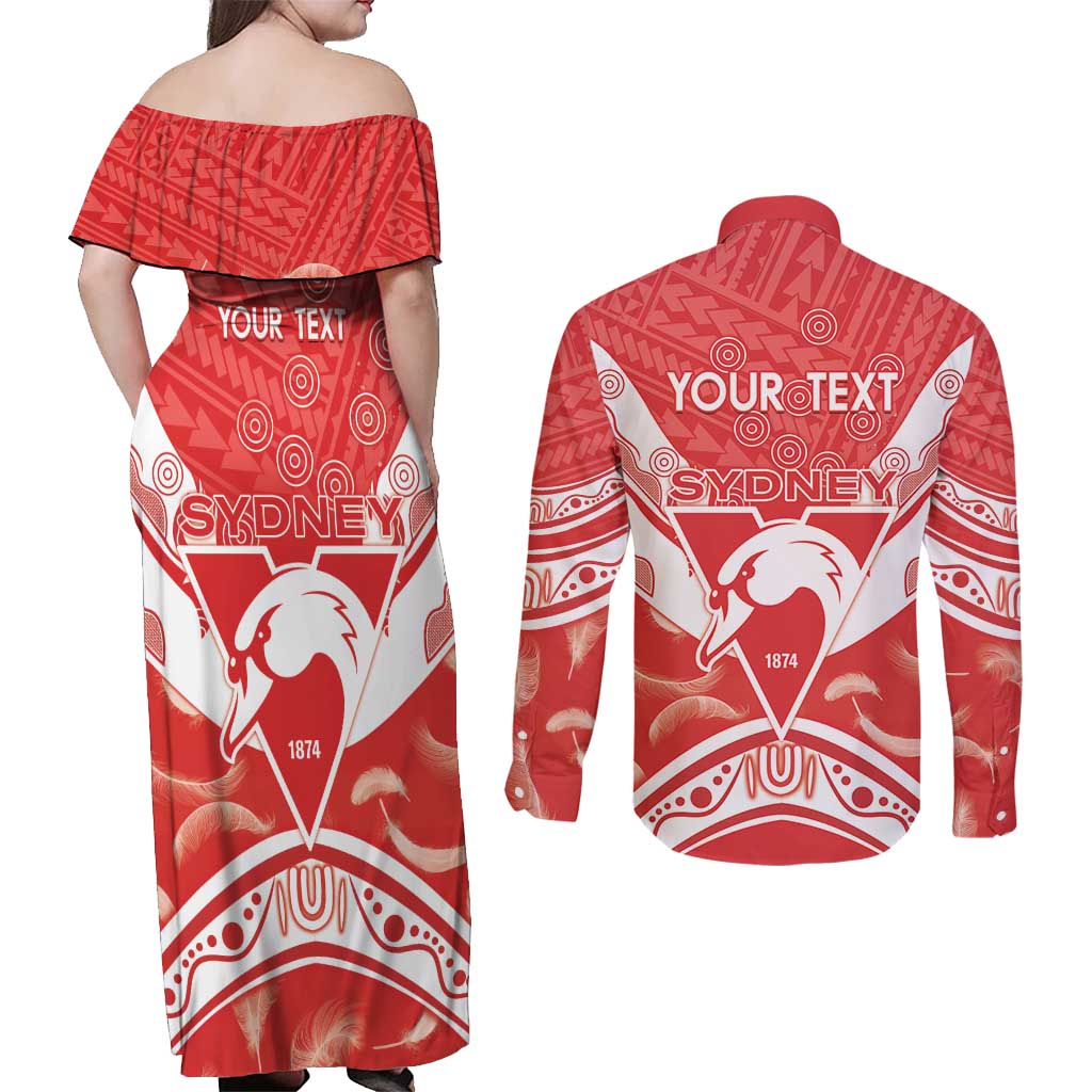 Personalised Swans Football Couples Matching Off Shoulder Maxi Dress and Long Sleeve Button Shirt 2024 Swannies Mascot Go Champions