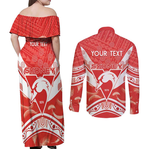 Personalised Swans Football Couples Matching Off Shoulder Maxi Dress and Long Sleeve Button Shirt 2024 Swannies Mascot Go Champions