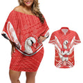 Personalised Swans Football Couples Matching Off Shoulder Short Dress and Hawaiian Shirt 2024 Swannies Mascot Go Champions