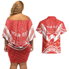 Personalised Swans Football Couples Matching Off Shoulder Short Dress and Hawaiian Shirt 2024 Swannies Mascot Go Champions