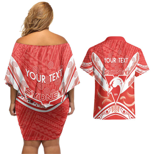 Personalised Swans Football Couples Matching Off Shoulder Short Dress and Hawaiian Shirt 2024 Swannies Mascot Go Champions