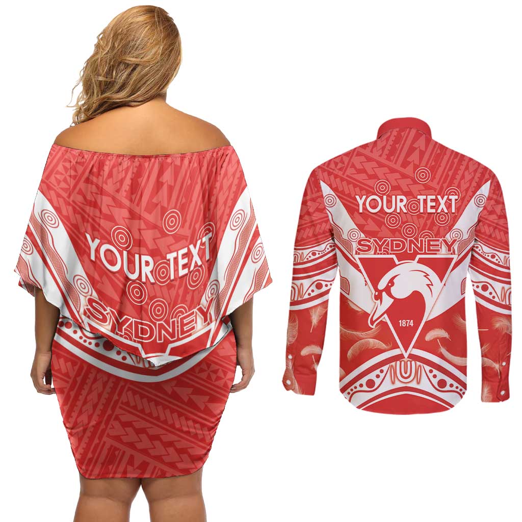 Personalised Swans Football Couples Matching Off Shoulder Short Dress and Long Sleeve Button Shirt 2024 Swannies Mascot Go Champions