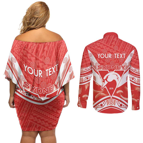 Personalised Swans Football Couples Matching Off Shoulder Short Dress and Long Sleeve Button Shirt 2024 Swannies Mascot Go Champions