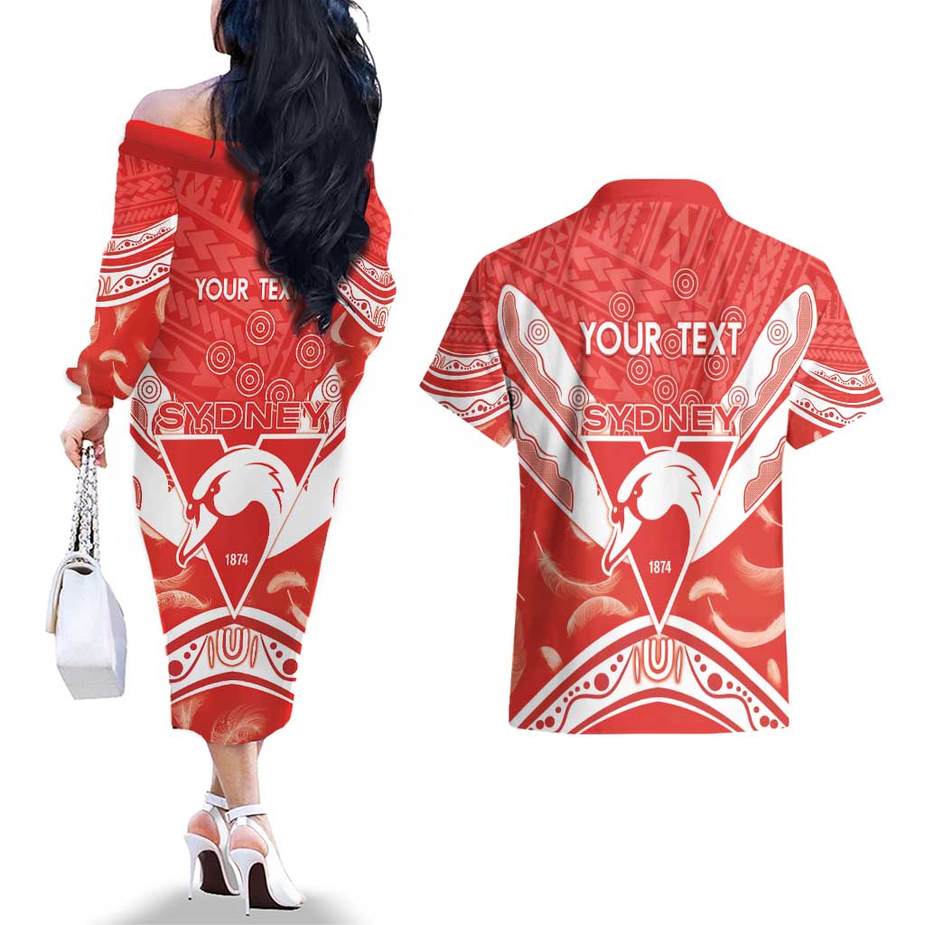 Personalised Swans Football Couples Matching Off The Shoulder Long Sleeve Dress and Hawaiian Shirt 2024 Swannies Mascot Go Champions
