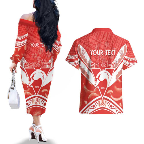 Personalised Swans Football Couples Matching Off The Shoulder Long Sleeve Dress and Hawaiian Shirt 2024 Swannies Mascot Go Champions