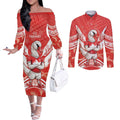 Personalised Swans Football Couples Matching Off The Shoulder Long Sleeve Dress and Long Sleeve Button Shirt 2024 Swannies Mascot Go Champions