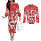 Personalised Swans Football Couples Matching Off The Shoulder Long Sleeve Dress and Long Sleeve Button Shirt 2024 Swannies Mascot Go Champions