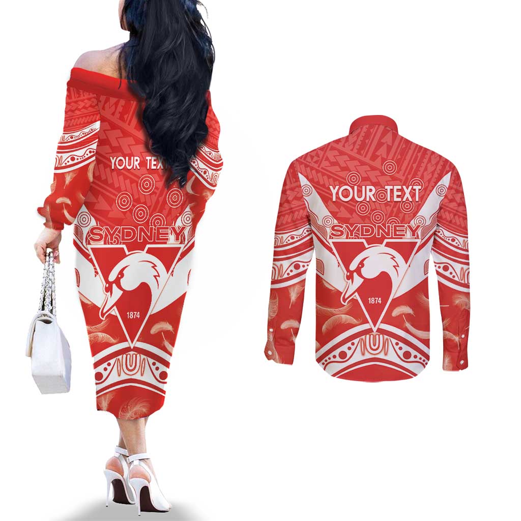 Personalised Swans Football Couples Matching Off The Shoulder Long Sleeve Dress and Long Sleeve Button Shirt 2024 Swannies Mascot Go Champions