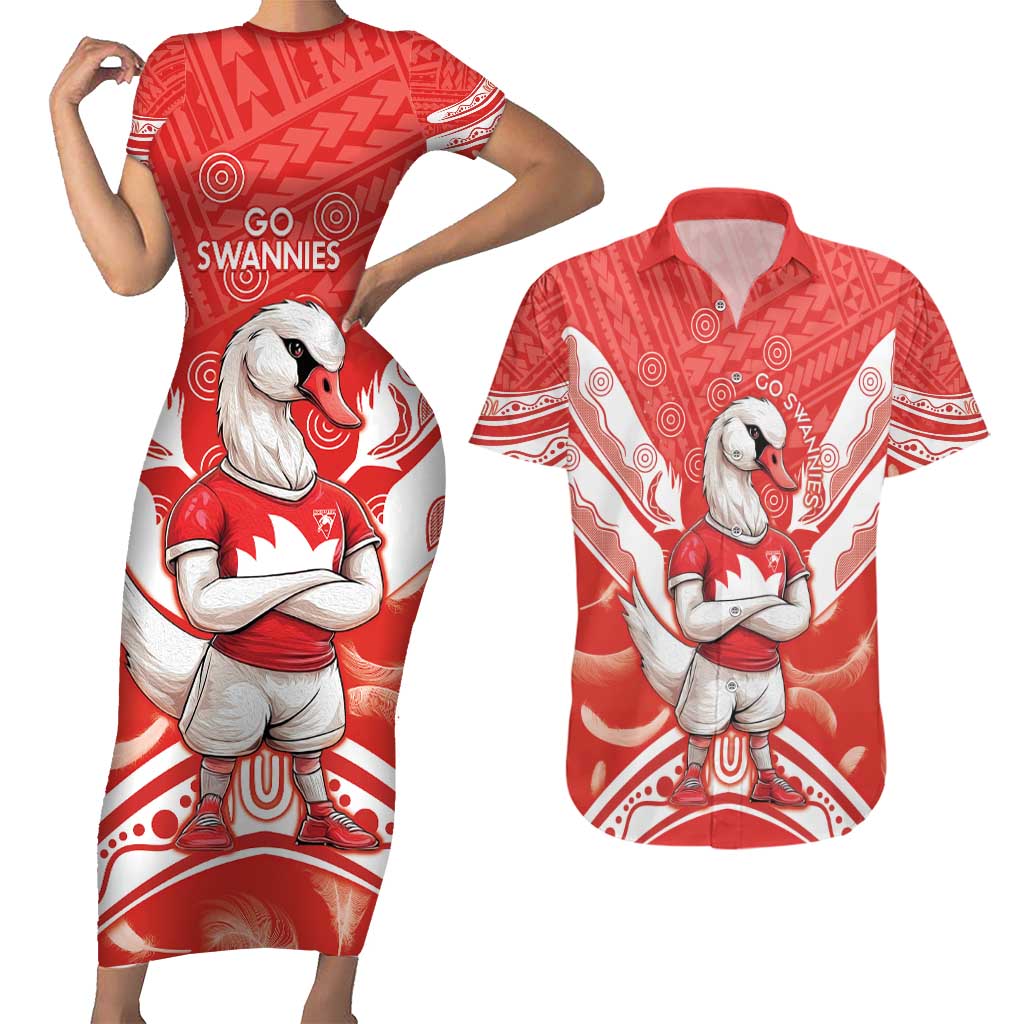 Personalised Swans Football Couples Matching Short Sleeve Bodycon Dress and Hawaiian Shirt 2024 Swannies Mascot Go Champions