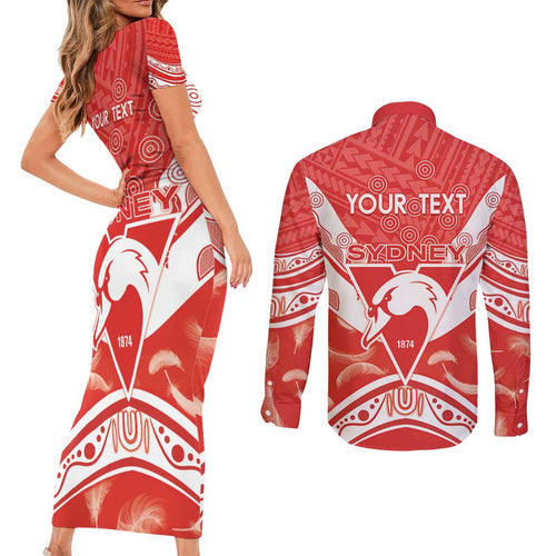 Personalised Swans Football Couples Matching Short Sleeve Bodycon Dress and Long Sleeve Button Shirt 2024 Swannies Mascot Go Champions