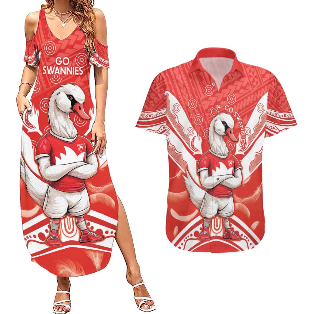 Personalised Swans Football Couples Matching Summer Maxi Dress and Hawaiian Shirt 2024 Swannies Mascot Go Champions