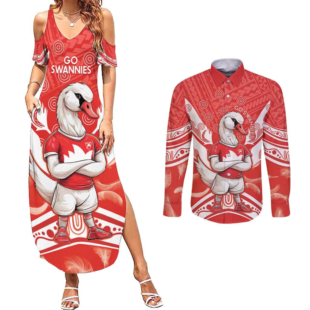 Personalised Swans Football Couples Matching Summer Maxi Dress and Long Sleeve Button Shirt 2024 Swannies Mascot Go Champions