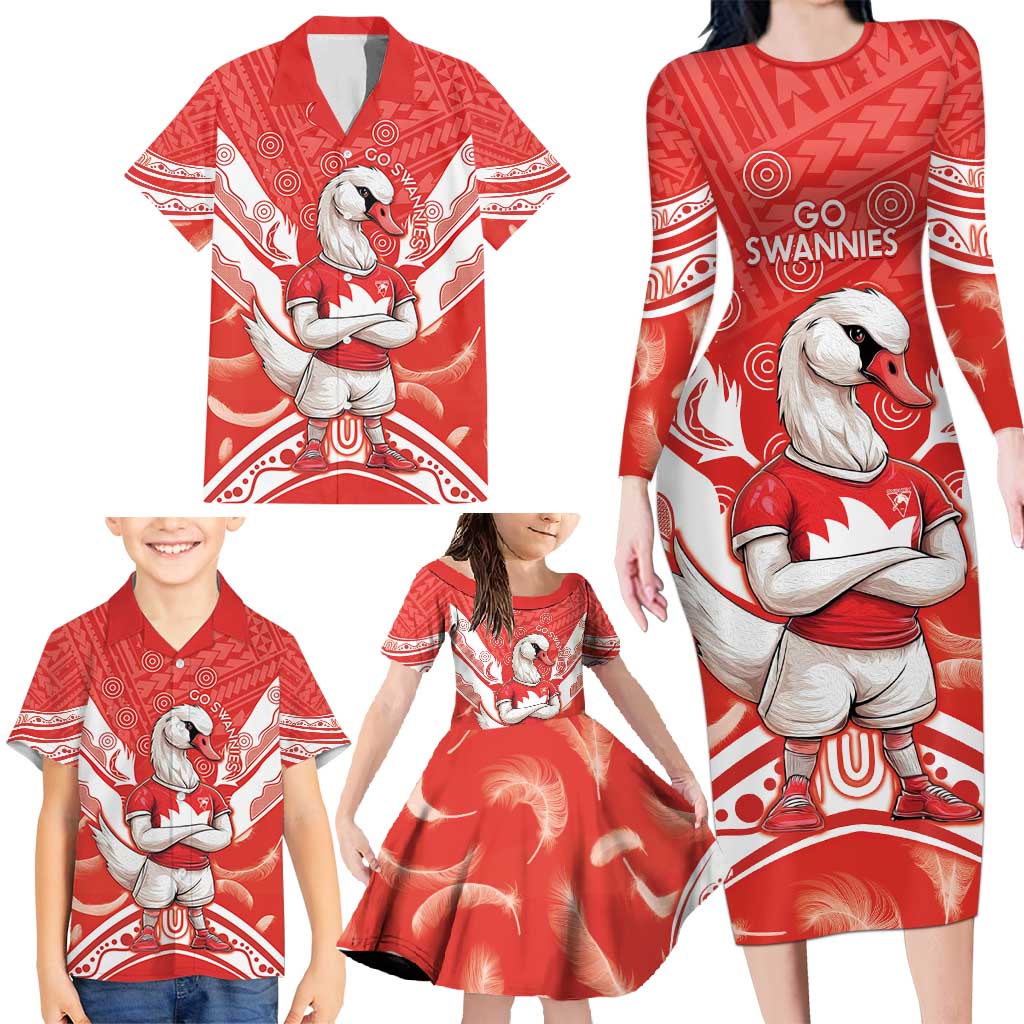 Personalised Swans Football Family Matching Long Sleeve Bodycon Dress and Hawaiian Shirt 2024 Swannies Mascot Go Champions