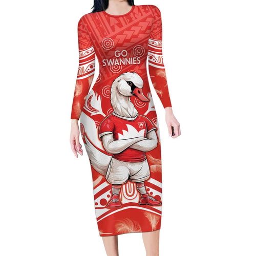 Personalised Swans Football Family Matching Long Sleeve Bodycon Dress and Hawaiian Shirt 2024 Swannies Mascot Go Champions