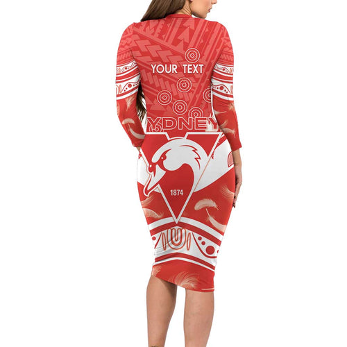 Personalised Swans Football Family Matching Long Sleeve Bodycon Dress and Hawaiian Shirt 2024 Swannies Mascot Go Champions