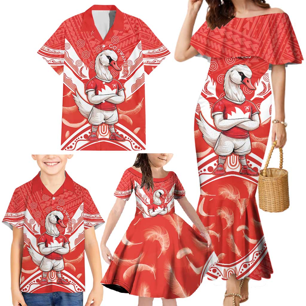 Personalised Swans Football Family Matching Mermaid Dress and Hawaiian Shirt 2024 Swannies Mascot Go Champions