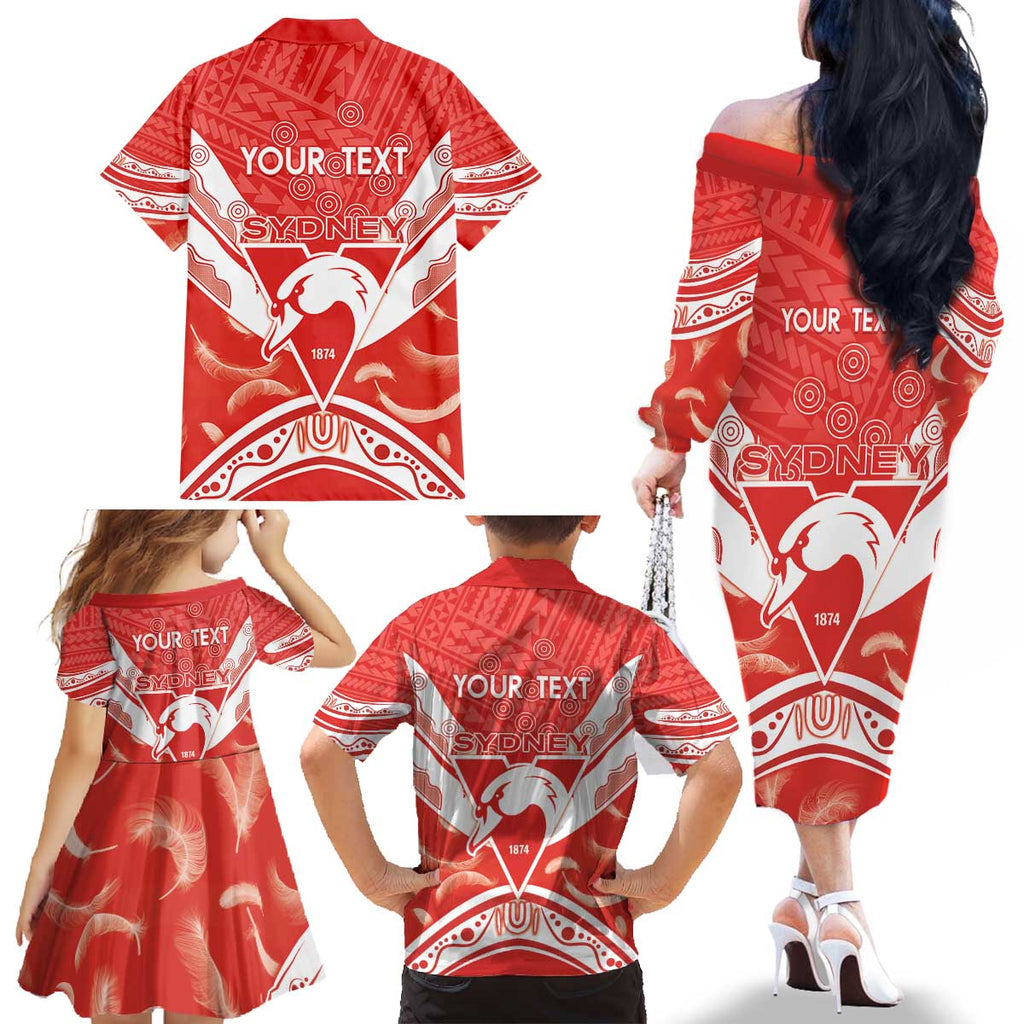 Personalised Swans Football Family Matching Off The Shoulder Long Sleeve Dress and Hawaiian Shirt 2024 Swannies Mascot Go Champions