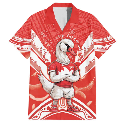 Personalised Swans Football Family Matching Off The Shoulder Long Sleeve Dress and Hawaiian Shirt 2024 Swannies Mascot Go Champions