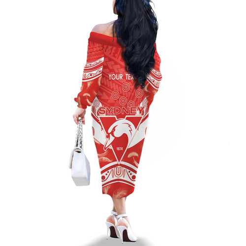 Personalised Swans Football Family Matching Off The Shoulder Long Sleeve Dress and Hawaiian Shirt 2024 Swannies Mascot Go Champions