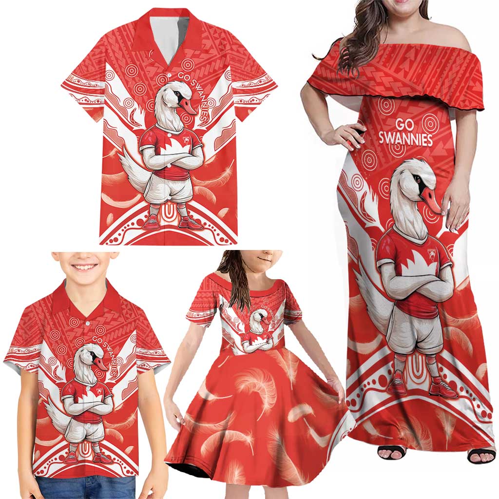 Personalised Swans Football Family Matching Off Shoulder Maxi Dress and Hawaiian Shirt 2024 Swannies Mascot Go Champions