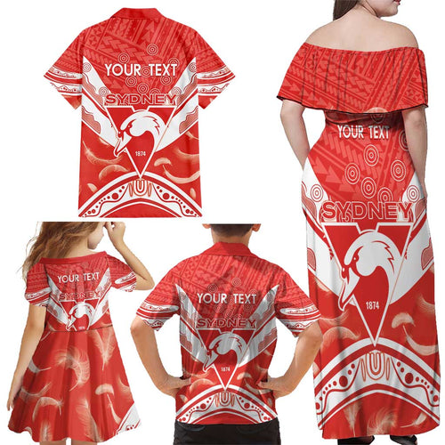 Personalised Swans Football Family Matching Off Shoulder Maxi Dress and Hawaiian Shirt 2024 Swannies Mascot Go Champions