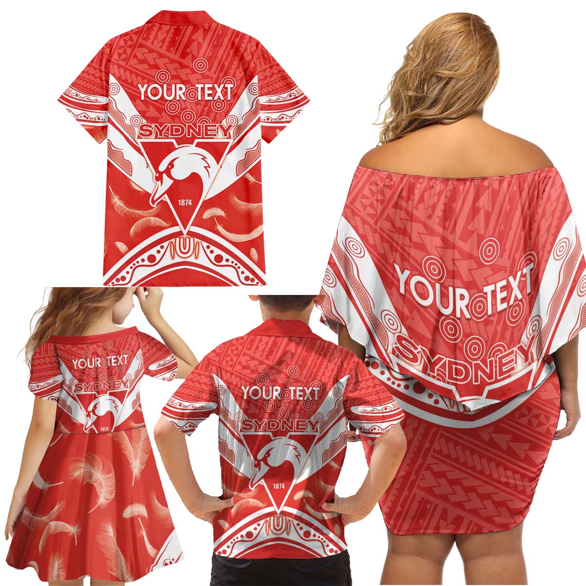 Personalised Swans Football Family Matching Off Shoulder Short Dress and Hawaiian Shirt 2024 Swannies Mascot Go Champions