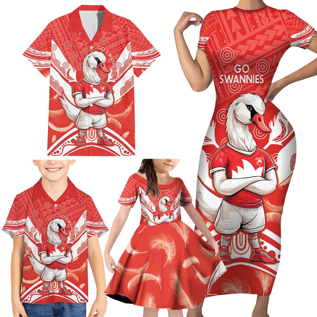 Personalised Swans Football Family Matching Short Sleeve Bodycon Dress and Hawaiian Shirt 2024 Swannies Mascot Go Champions