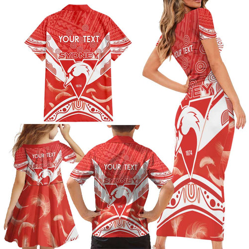 Personalised Swans Football Family Matching Short Sleeve Bodycon Dress and Hawaiian Shirt 2024 Swannies Mascot Go Champions