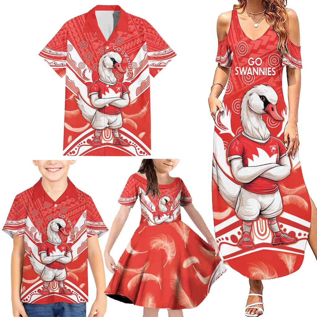 Personalised Swans Football Family Matching Summer Maxi Dress and Hawaiian Shirt 2024 Swannies Mascot Go Champions