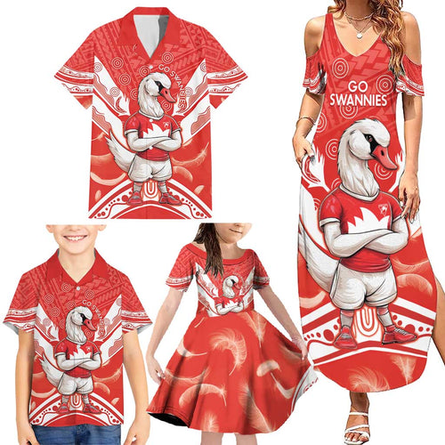 Personalised Swans Football Family Matching Summer Maxi Dress and Hawaiian Shirt 2024 Swannies Mascot Go Champions