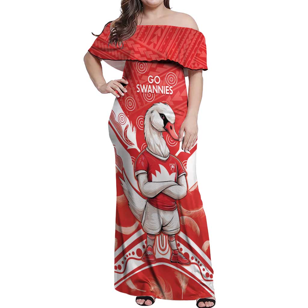Personalised Swans Football Off Shoulder Maxi Dress 2024 Swannies Mascot Go Champions